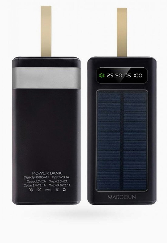 Solar Power Bank 30000mAh Portable  (Light Black)